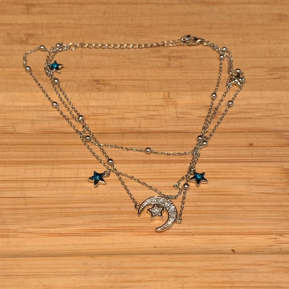Silver Moon & Blue Star Layered anklet - Women Jewelry